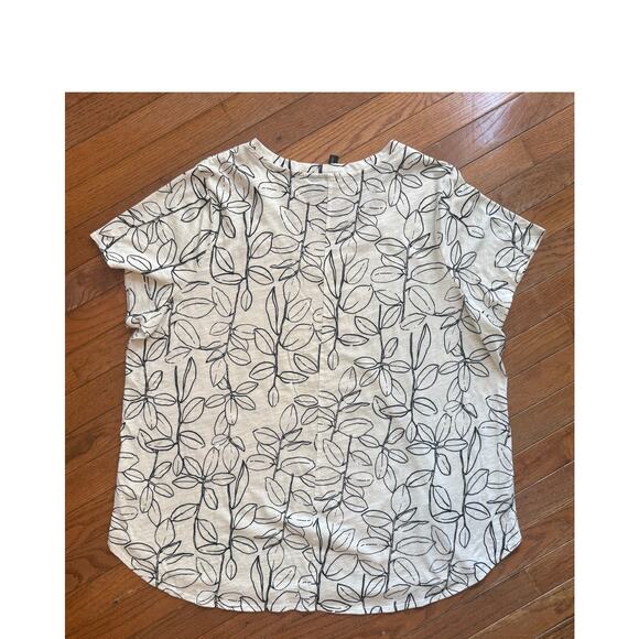 Cynthia Rowley 2X White and Black Floral 100% Cotton V Neck T shirt - Picture 8 of 8